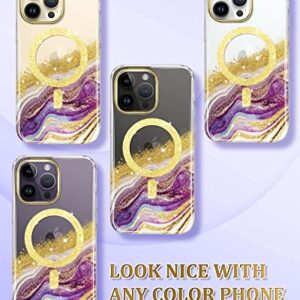 JIAXIUFEN Magnetic Designed for iPhone 14 Pro Max Case Clear, Compatible with MagSafe, Sparkle Glitter Slim Thin Shockproof Protective Transparent Phone Case, Marble Gold