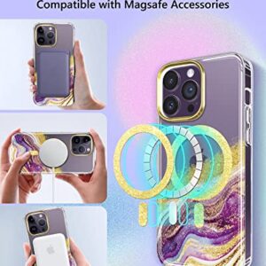 JIAXIUFEN Magnetic Designed for iPhone 14 Pro Max Case Clear, Compatible with MagSafe, Sparkle Glitter Slim Thin Shockproof Protective Transparent Phone Case, Marble Gold