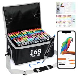 brled 168 colors alcohol markers with free app, alcohol-based markers for artists, art markers for painting, coloring, sketching and drawing, chisel and fine tip, great gift idea.