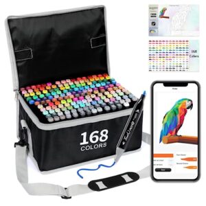 Brled 168 Colors Alcohol Markers with Free App, Alcohol-Based Markers for Artists, Art Markers for Painting, Coloring, Sketching and Drawing, Chisel and Fine Tip, Great Gift Idea.