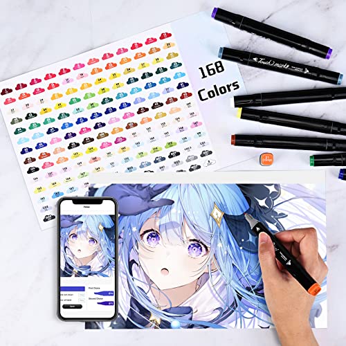 Brled 168 Colors Alcohol Markers with Free App, Alcohol-Based Markers for Artists, Art Markers for Painting, Coloring, Sketching and Drawing, Chisel and Fine Tip, Great Gift Idea.