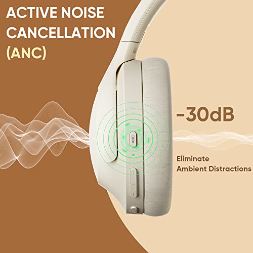 Jassco Active Noise Cancelling Headphones, ANC Wireless Over Ear Headsets, Bluetooth Headphones with Built-in Microphone, Hi-Res Audio, Low Latency, 40H Playtime, for Travel, Home, Work