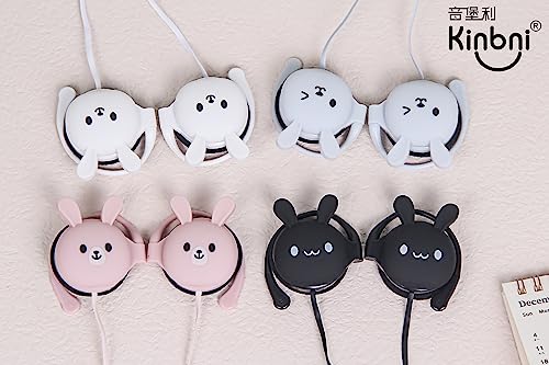 QearFun Bunny Earbuds for Kids with Ear Hooks, Kawakii Wired Over Ear Headphones Earphones Gifts for School Girls and Boys with Microphone & Ear Loops Pink