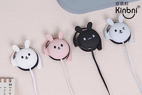 QearFun Bunny Earbuds for Kids with Ear Hooks, Kawakii Wired Over Ear Headphones Earphones Gifts for School Girls and Boys with Microphone & Ear Loops Pink