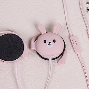 QearFun Bunny Earbuds for Kids with Ear Hooks, Kawakii Wired Over Ear Headphones Earphones Gifts for School Girls and Boys with Microphone & Ear Loops Pink