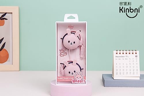 QearFun Bunny Earbuds for Kids with Ear Hooks, Kawakii Wired Over Ear Headphones Earphones Gifts for School Girls and Boys with Microphone & Ear Loops Pink