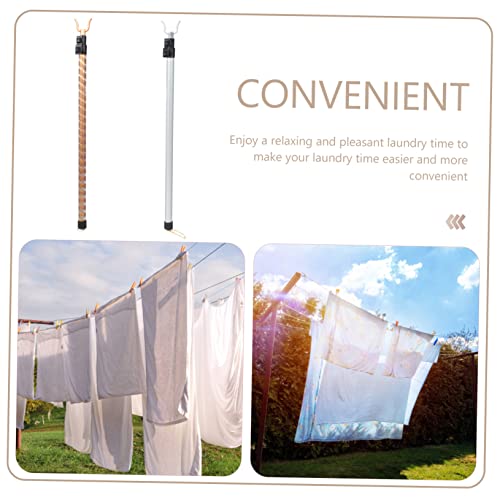 BESPORTBLE 2pcs Stainless Steel Retractable Clothesline Lightweight Curtains Clothesline Outdoor Extended Closet Pole DIY High Reach Garment Hook Coat Hanger Clothes Fork Pole Outrigger Cane