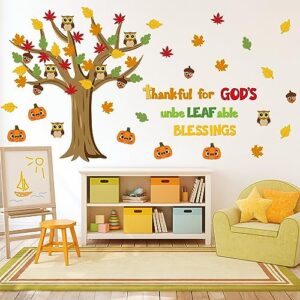 cy2side 80pcs fall thankful for god’s unbeleafable blessings cutouts for bulletin board border sets maple leaves pumpkin thankful trees cutout trim borders religious sunday school bulletin board decor