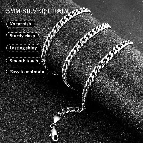 Matoa Mens Gifts - 5mm Silver Cuban Link Chain for Men - Mens Chain Necklaces - Stainless Steel Chain Necklaces for Men Women and Boys - Mens Chain 18, 20, 22, 24, 26, 28 Inch