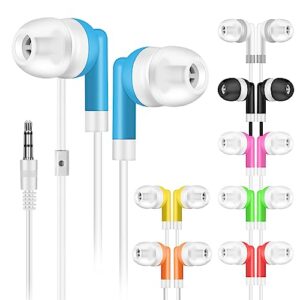 tjzxgui 32 pack bulk earbuds headphones ，wholesale wired earphones disposable ear buds for school classroom students (multi colored)