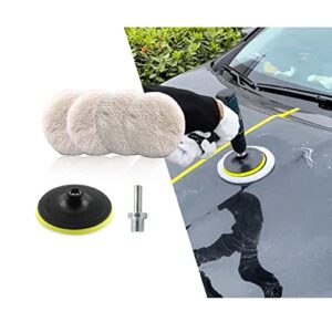 ziciner 4 pcs wool polishing buffing pad, polishing buffing wheel for drill buffer attached with m14 drill adapter, universal accessories for car motorcycle refrigerator furniture glass (6 inch)