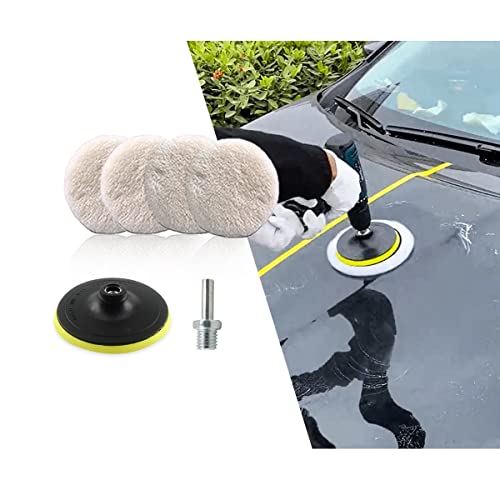 Ziciner 4 PCS Wool Polishing Buffing Pad, Polishing Buffing Wheel for Drill Buffer Attached with M14 Drill Adapter, Universal Accessories for Car Motorcycle Refrigerator Furniture Glass (6 Inch)