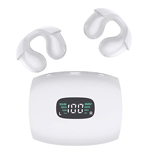 Loluka Wireless Ear Clip Earbuds with Ear Hook Earphone True Wireless Stereo HiFi Music Waterproof Over Ear Fast Charging,5.2 True Wireless Earbuds Bluetooth Earphones White