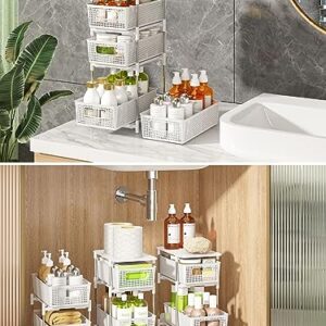 2 Pcs 4 Tier Bathroom Cabinet Organizer, Pull Out Bathroom Storage Organizer Under Sink Storage Organizers with Dividers, Medicine Cabinet Organizer Pantry Organization and Cabinet Bathroom Storage