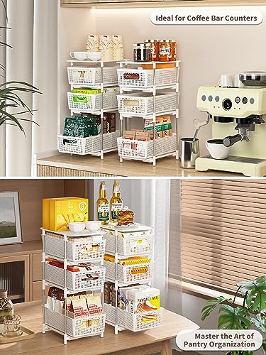 2 Pcs 4 Tier Bathroom Cabinet Organizer, Pull Out Bathroom Storage Organizer Under Sink Storage Organizers with Dividers, Medicine Cabinet Organizer Pantry Organization and Cabinet Bathroom Storage