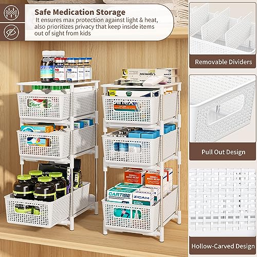 2 Pcs 4 Tier Bathroom Cabinet Organizer, Pull Out Bathroom Storage Organizer Under Sink Storage Organizers with Dividers, Medicine Cabinet Organizer Pantry Organization and Cabinet Bathroom Storage