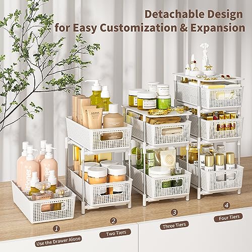 2 Pcs 4 Tier Bathroom Cabinet Organizer, Pull Out Bathroom Storage Organizer Under Sink Storage Organizers with Dividers, Medicine Cabinet Organizer Pantry Organization and Cabinet Bathroom Storage