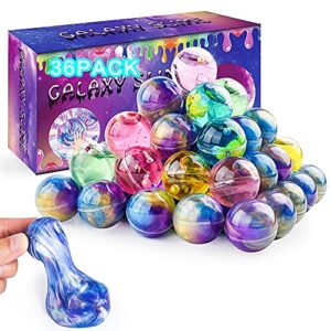 galaxy slime 36 pack, ball putty slime party favors for kids girls & boys, adults, non sticky, stress & anxiety relief, wet, super soft sludge toy