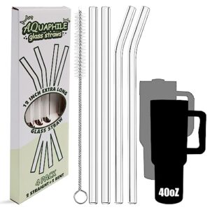 reusable glass straws, replacement straws compatible with 40 oz stanley tumbler, 4 pack wide straws with cleaning brush for smoothies, long straws for stanley cup accesspries, dishwasher safe