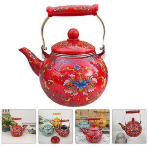 Kichvoe Water Bottles Ceramic with Infuser 2.2L Boiling Vintage Floral Tea Kettle Coffee Pot Porcelain Water Kettle for Stovetop Induction Cooker No Whistling Red