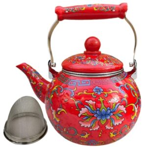 kichvoe water bottles ceramic with infuser 2.2l boiling vintage floral tea kettle coffee pot porcelain water kettle for stovetop induction cooker no whistling red
