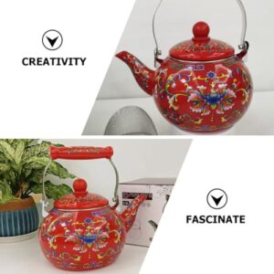 Kichvoe Water Bottles Ceramic with Infuser 2.2L Boiling Vintage Floral Tea Kettle Coffee Pot Porcelain Water Kettle for Stovetop Induction Cooker No Whistling Red