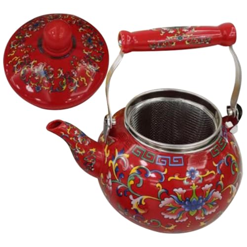 Kichvoe Water Bottles Ceramic with Infuser 2.2L Boiling Vintage Floral Tea Kettle Coffee Pot Porcelain Water Kettle for Stovetop Induction Cooker No Whistling Red