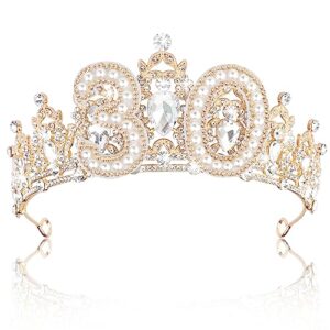 justotry 30th birthday crown headband - 30th birthday outfit gifts for women rhinestone headband with peals for 30th birthday decorations