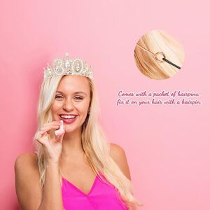 JUSTOTRY 30th Birthday Crown Headband - 30th Birthday Outfit Gifts for Women Rhinestone Headband with Peals for 30th Birthday Decorations