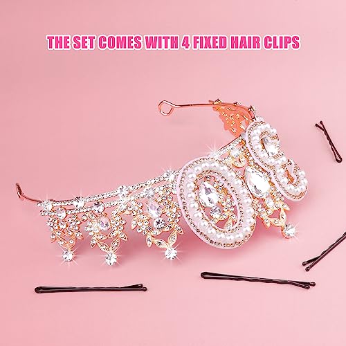 JUSTOTRY 30th Birthday Crown Headband - 30th Birthday Outfit Gifts for Women Rhinestone Headband with Peals for 30th Birthday Decorations