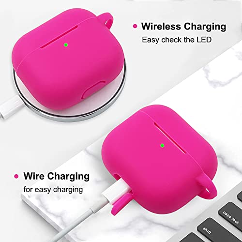 AirPods 3 Case Cover, KOUJAON Soft Silicone Skin Case for AirPods 3rd Generation with Bracelet Keychain Cute Apple Airpod 3 Cover for Women Girls (Hot Pink)