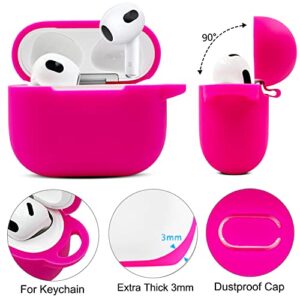 AirPods 3 Case Cover, KOUJAON Soft Silicone Skin Case for AirPods 3rd Generation with Bracelet Keychain Cute Apple Airpod 3 Cover for Women Girls (Hot Pink)