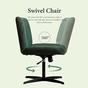 HoeuThien Armless Desk Chair No Wheels Wide Velvet Upholstered Office Chair Swivel Criss Cross Legs Large Seat Adjustable Height Accent Chair for Adults Dark Green