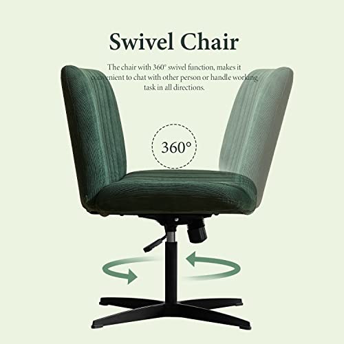 HoeuThien Armless Desk Chair No Wheels Wide Velvet Upholstered Office Chair Swivel Criss Cross Legs Large Seat Adjustable Height Accent Chair for Adults Dark Green