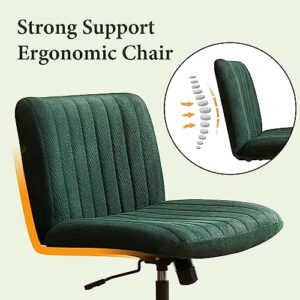 HoeuThien Armless Desk Chair No Wheels Wide Velvet Upholstered Office Chair Swivel Criss Cross Legs Large Seat Adjustable Height Accent Chair for Adults Dark Green