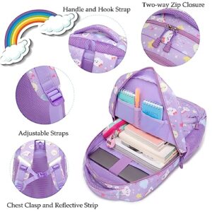 Girls Backpack for Elementary Rainbow Backpack 3 in 1 School Bookbag with Lunch Bag Pencil Case Purple Back to School