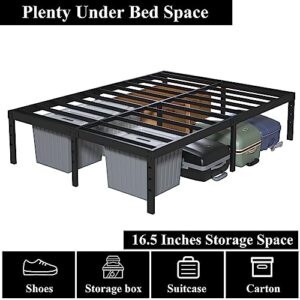 Upcanso 18 Inch California King Bed Frames No Box Spring Need, Platform Cal King Bed Frame with High Storage, Eassy Assembly 3,500 lbs Heavy Duty Bedframes, Black