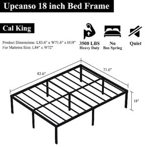 Upcanso 18 Inch California King Bed Frames No Box Spring Need, Platform Cal King Bed Frame with High Storage, Eassy Assembly 3,500 lbs Heavy Duty Bedframes, Black