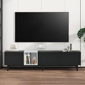 tv stand for 80 75 inch tv modern entertainment center with storage cabinets & spacious tabletop wood media console table with 3 doors for living room bedroom, 76'' black