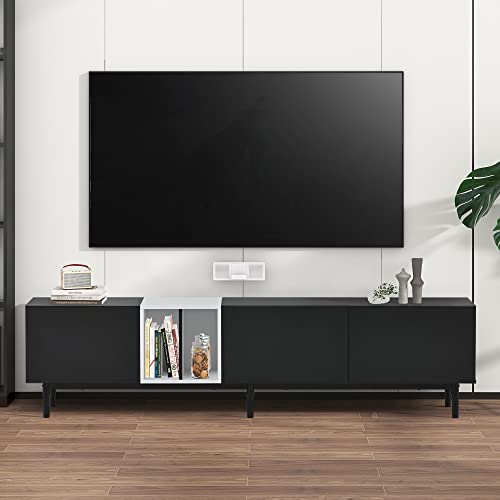 TV Stand for 80 75 inch TV Modern Entertainment Center with Storage Cabinets & Spacious Tabletop Wood Media Console Table with 3 Doors for Living Room Bedroom, 76'' Black