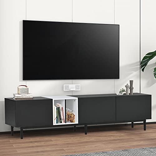 TV Stand for 80 75 inch TV Modern Entertainment Center with Storage Cabinets & Spacious Tabletop Wood Media Console Table with 3 Doors for Living Room Bedroom, 76'' Black