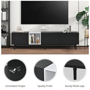 TV Stand for 80 75 inch TV Modern Entertainment Center with Storage Cabinets & Spacious Tabletop Wood Media Console Table with 3 Doors for Living Room Bedroom, 76'' Black