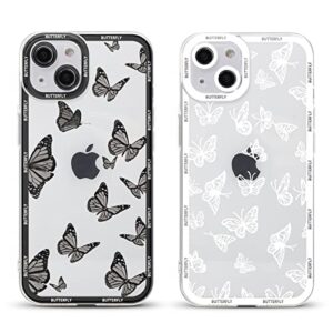 rumdey 2 pack cute clear print for apple iphone 13 mini 5.4" phone case, butterfly pattern aesthetic transparent cases soft silicone slim tpu shockproof protective cover for women girls-butterflies