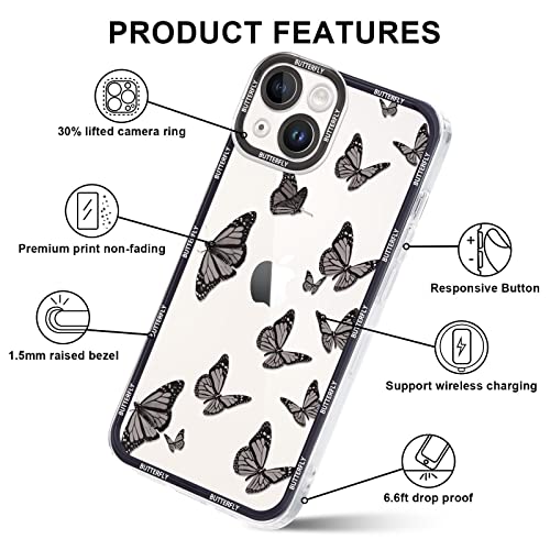 RUMDEY 2 Pack Cute Clear Print for Apple iPhone 13 Mini 5.4" Phone Case, Butterfly Pattern Aesthetic Transparent Cases Soft Silicone Slim TPU Shockproof Protective Cover for Women Girls-Butterflies