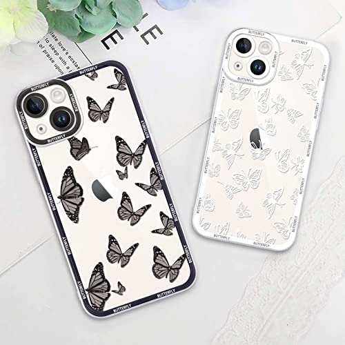 RUMDEY 2 Pack Cute Clear Print for Apple iPhone 13 Mini 5.4" Phone Case, Butterfly Pattern Aesthetic Transparent Cases Soft Silicone Slim TPU Shockproof Protective Cover for Women Girls-Butterflies