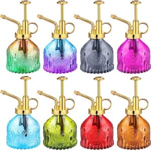 8 pcs glass plant mister spray bottle 200ml vintage plant spritzer multicolor succulent watering bottle watering can 6.4'' with plastic top pumps for indoor outdoor succulents garden plants (gold)