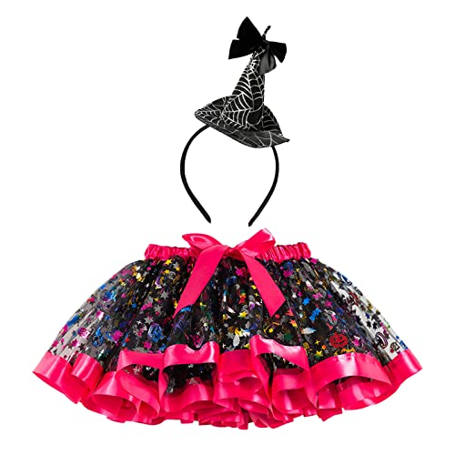 Elastic Waist Short Pants for Baby Kids Girls Halloween Dance Party Dress Cartoon Tulle Skirt (Hot Pink, 5-8 Years)