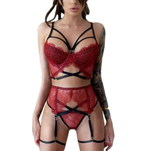 women's lingerie, white lingerie set nighty for women lingerie valentines day sexy new lingerie set plus size wireless bra underwear with garter m-3xl women's pajamas lengerie (l, lv1-red)