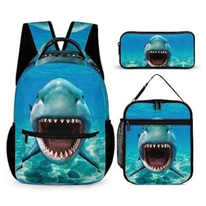 oallpu 3d shark backpack, stylish laptop bag cool daypack with adjustable shoulder strap, lightweight durable shark shoulders backpack (3d shark)