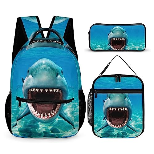 oallpu 3D Shark Backpack, Stylish Laptop Bag Cool Daypack with Adjustable Shoulder Strap, Lightweight Durable Shark Shoulders Backpack (3D Shark)